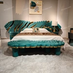 Teal Velvet Wave Bed Inspired by Green Apple Design with Matching bedside table